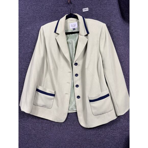 Le Suit Blazer Jacket Sz 18W Green Black Trim Lined 4 Button Longsleeve Pockets - Picture 1 of 7